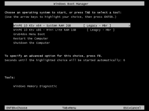 Menu boot chế độ BIOS - Legacy (BOOTMGR)
