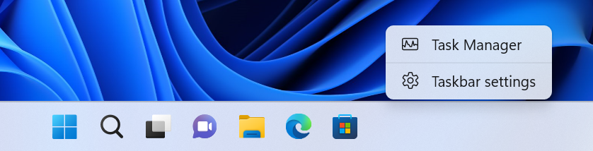 Context menu when right-clicking on the taskbar shows Task Manager