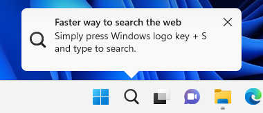 Example tip on how to better use Windows Search via the taskbar.