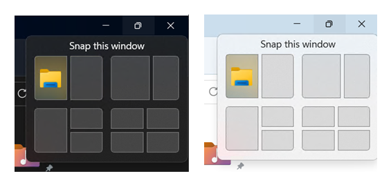 Example of a snap layout treatment we’re trying with Windows Insiders in the Dev Channel