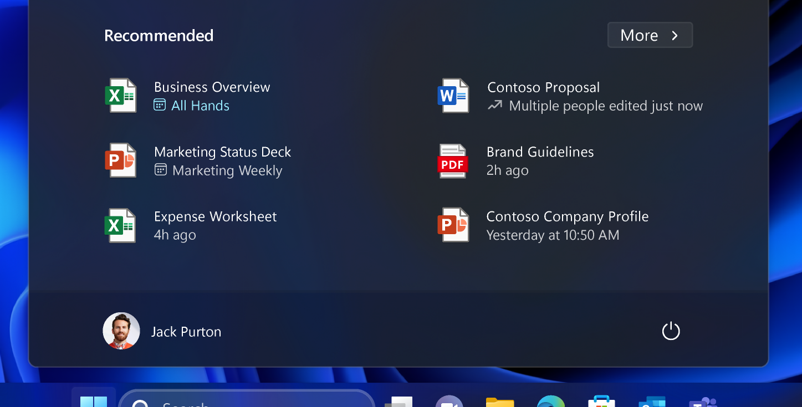 AI-powered recommended content within your Start menu for AAD-joined devices