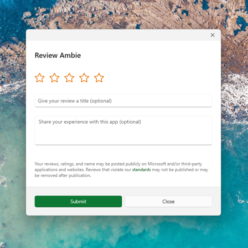 New UX for in-app ratings dialog in the Store