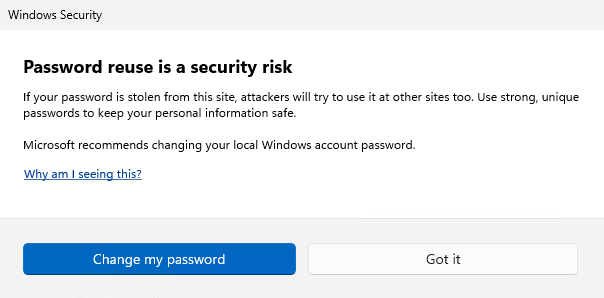 Example warning dialog on unsafe password copy and paste