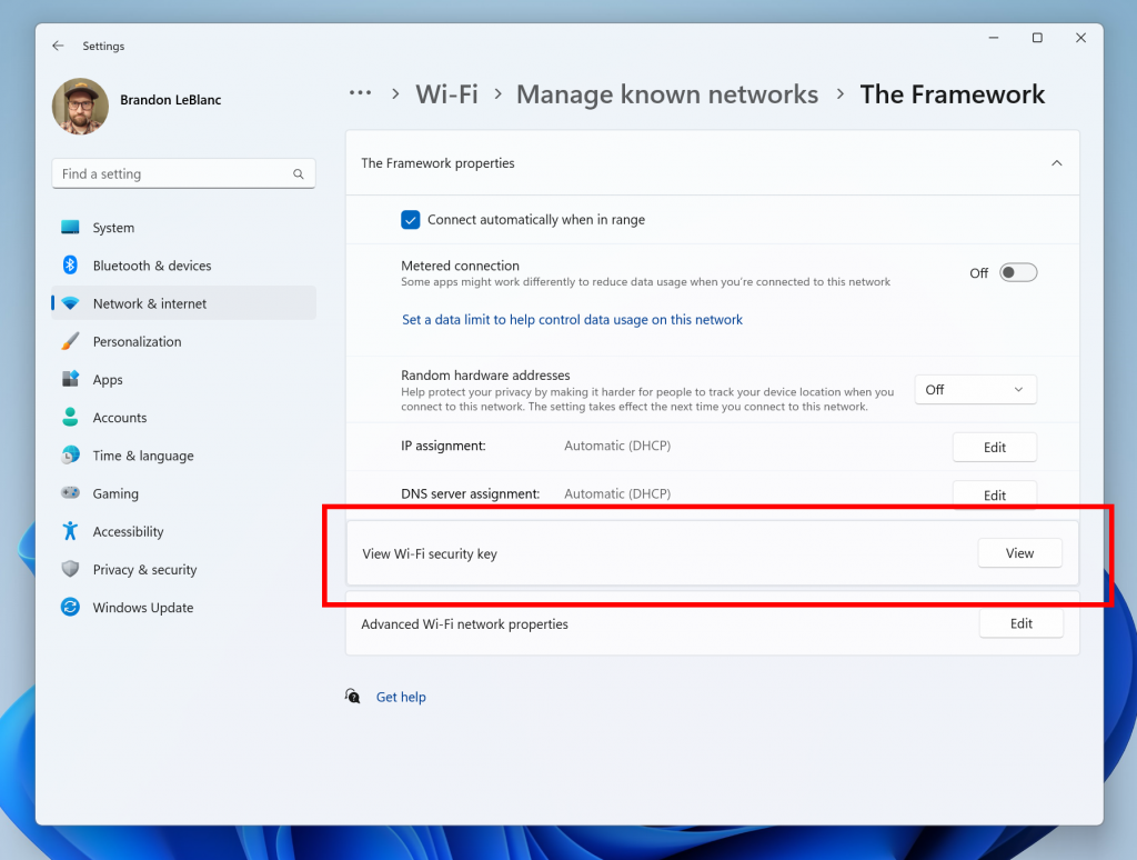 View Wi-Fi passwords for known wireless networks in Settings