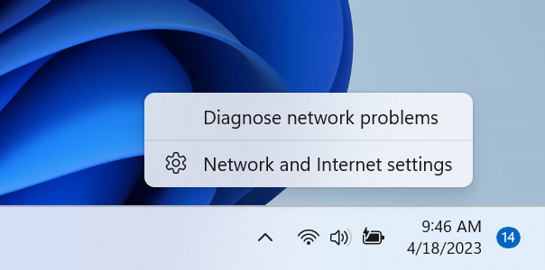 Option to diagnose network problems added when you right-click on network icon in the system tray