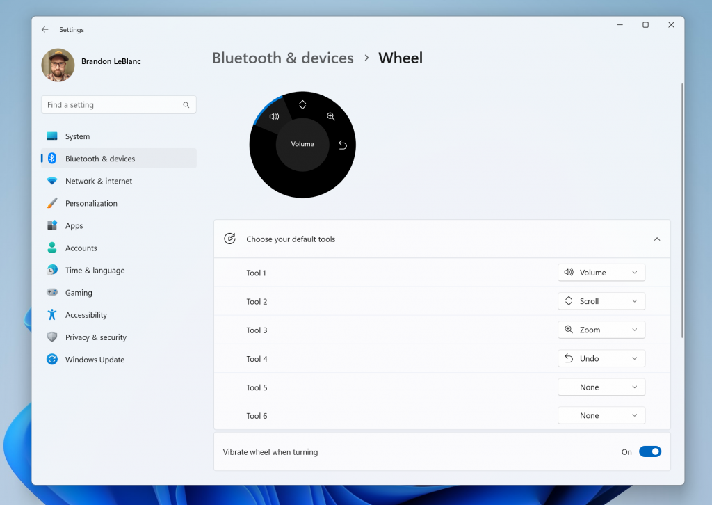 Updated wheel devices settings page