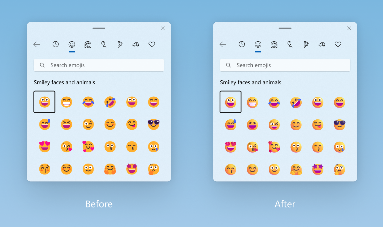 Before and after of the updated color format for emoji