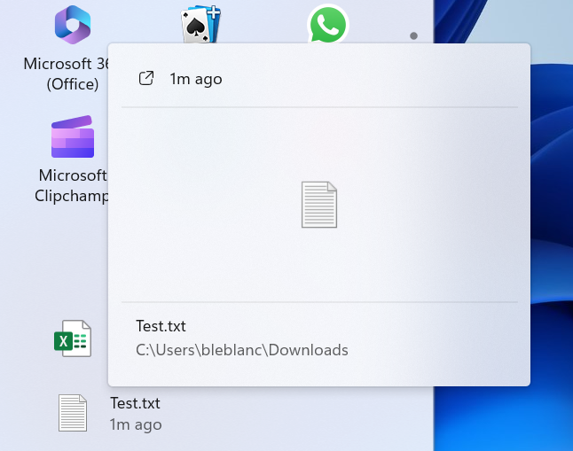 Example of richer preview when hovering over files such as Word documents under Recommended on the Start menu
