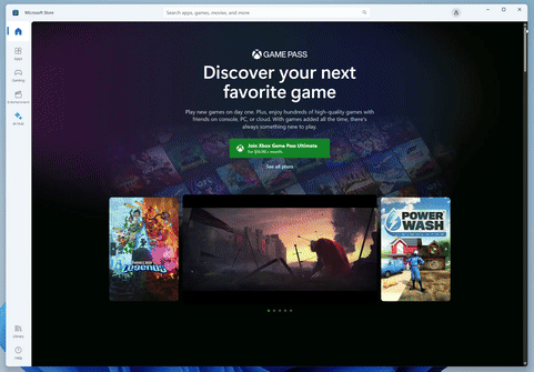 New Game Pass page in the Microsoft Store