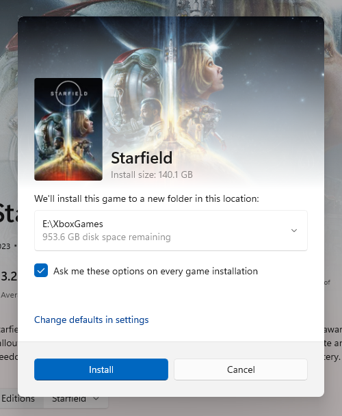 Game installation options in the Microsoft Store