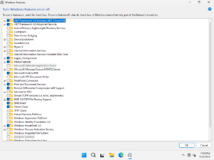 Một số Windows Features được bật sẵn trong Bô Cài Windows 11 Pro Version 22h2 rebuild by MANHPC.COM