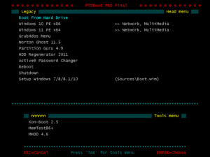 Menu boot Legacy - PTDBOOT UNIVERSAL - Công cụ cứu hộ máy tính.