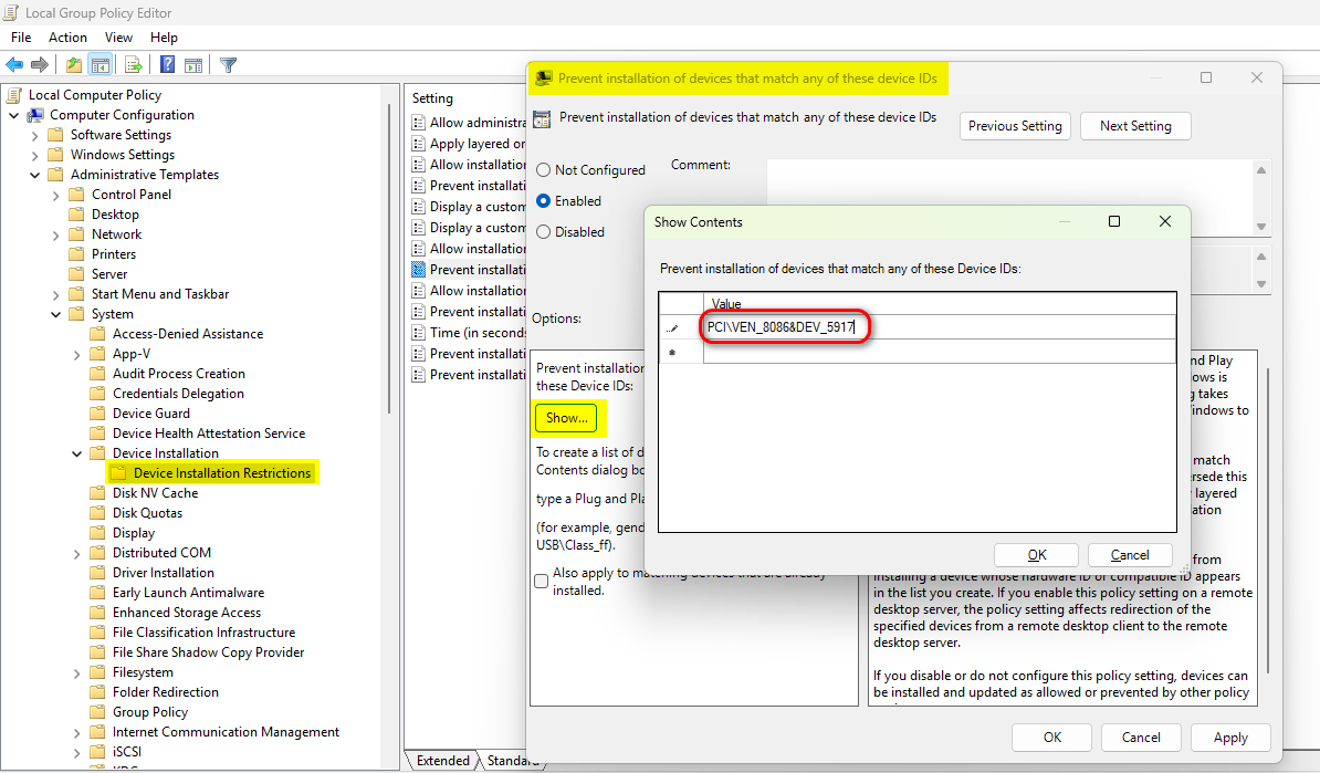 Cấu hình Group Policy block Hardware ID