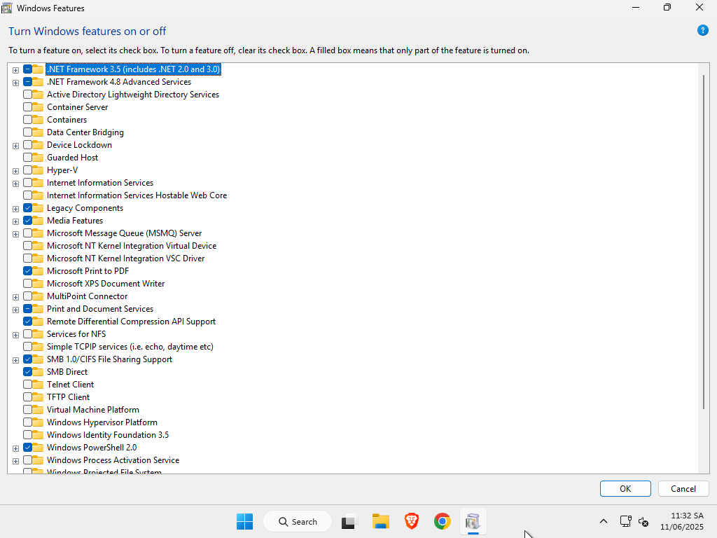 Một số Windows Feature được bật sẵn trong các phiên bản Windows 11 Enterprise 24H2 rebuild by MANHPC.COM