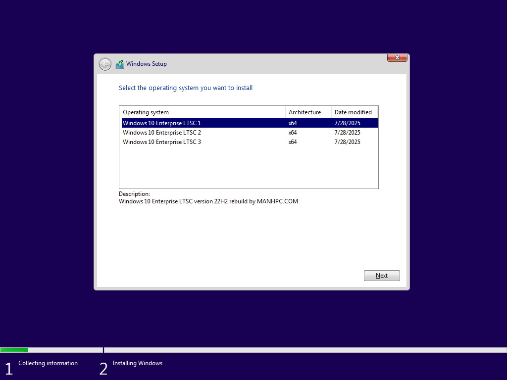 Các phiên bản Windows 10 Enterprise LTSC 22H2 rebuild by MANHPC.COM