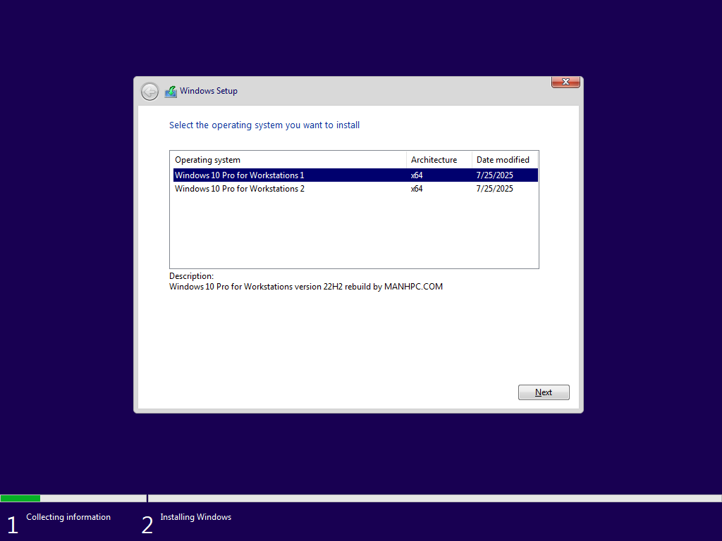 Các phiên bản Windows 10 Pro for Workstation 22H2 rebuild by MANHPC.COM