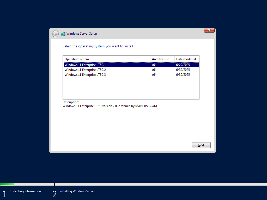 Danh sách phiên bản trong Bộ cài Windows 11 Enterprise LTSC 23H2