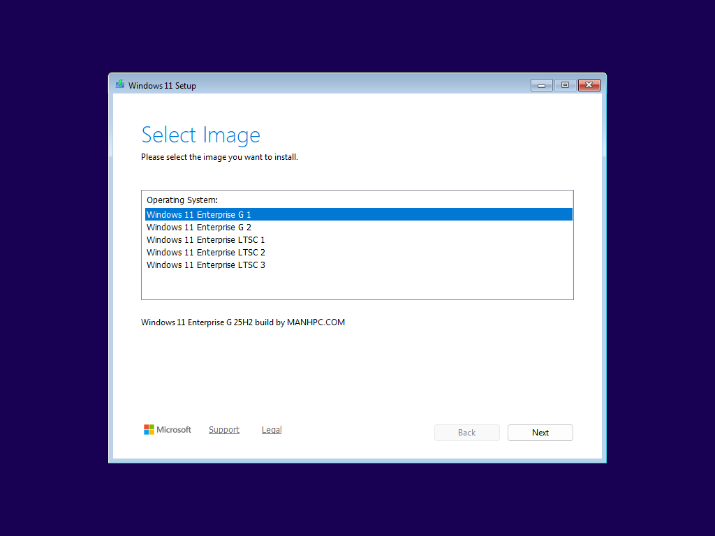 Danh sách phiên bản trong Bộ cài Windows 11 Enterprise GS 25H2
