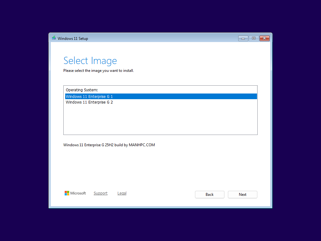 Danh sách phiên bản trong Bộ cài Windows 11 Enterprise G 25H2