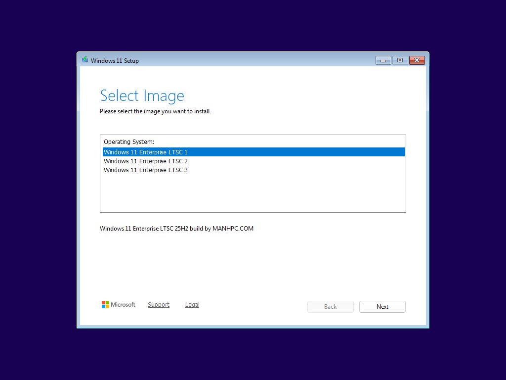 Danh sách phiên bản trong Bộ cài Windows 11 Enterprise LTSC 25H2