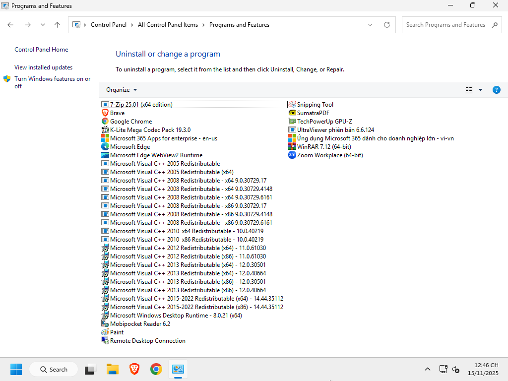 Danh sách phần mềm được cài dưới dạng setup trong Bộ cài Windows 11 Enterprise LTSC 25H2
