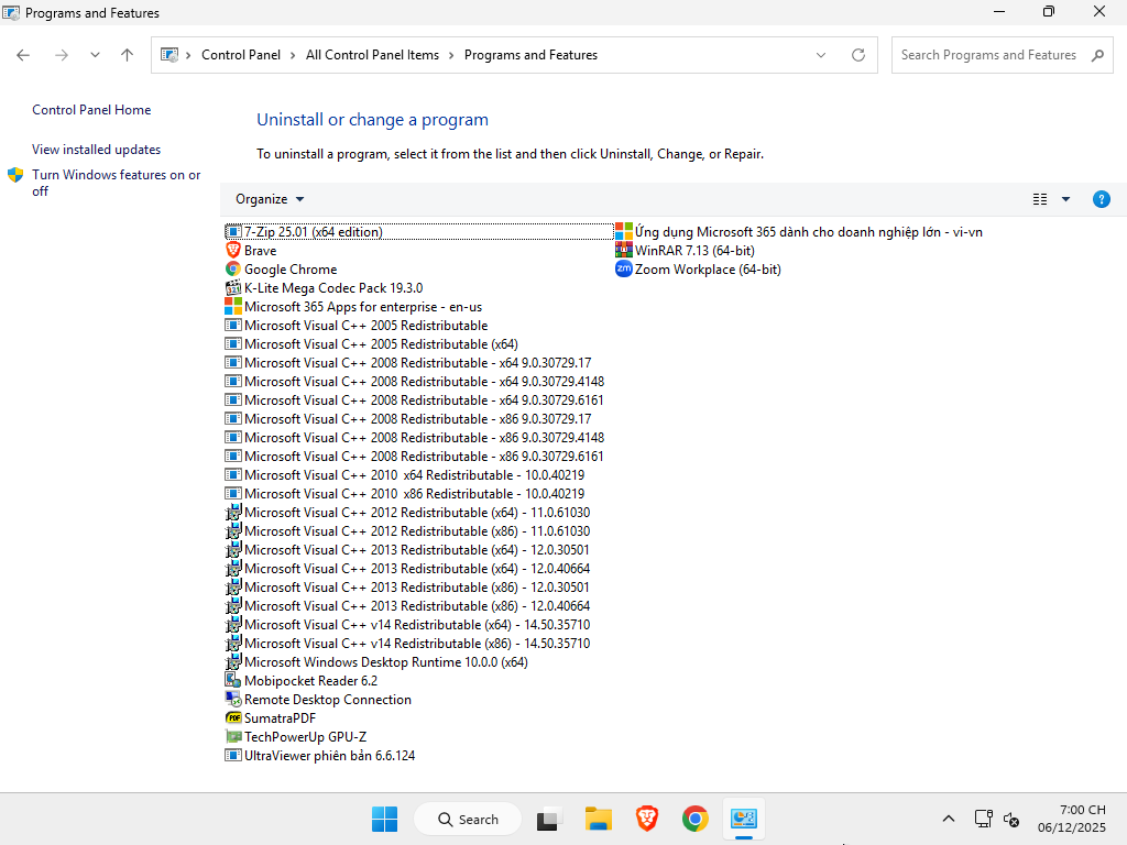 Danh sách một số phần mềm được thêm theo dạng setup trong phiên bản Windows 11 Enterprise 25H2 rebuild by MANHPC.COM