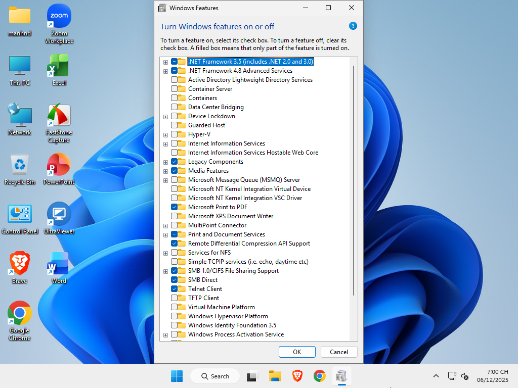 Một số Windows Feature được bật sẵn trong các phiên bản Windows 11 Enterprise 25H2 rebuild by MANHPC.COM