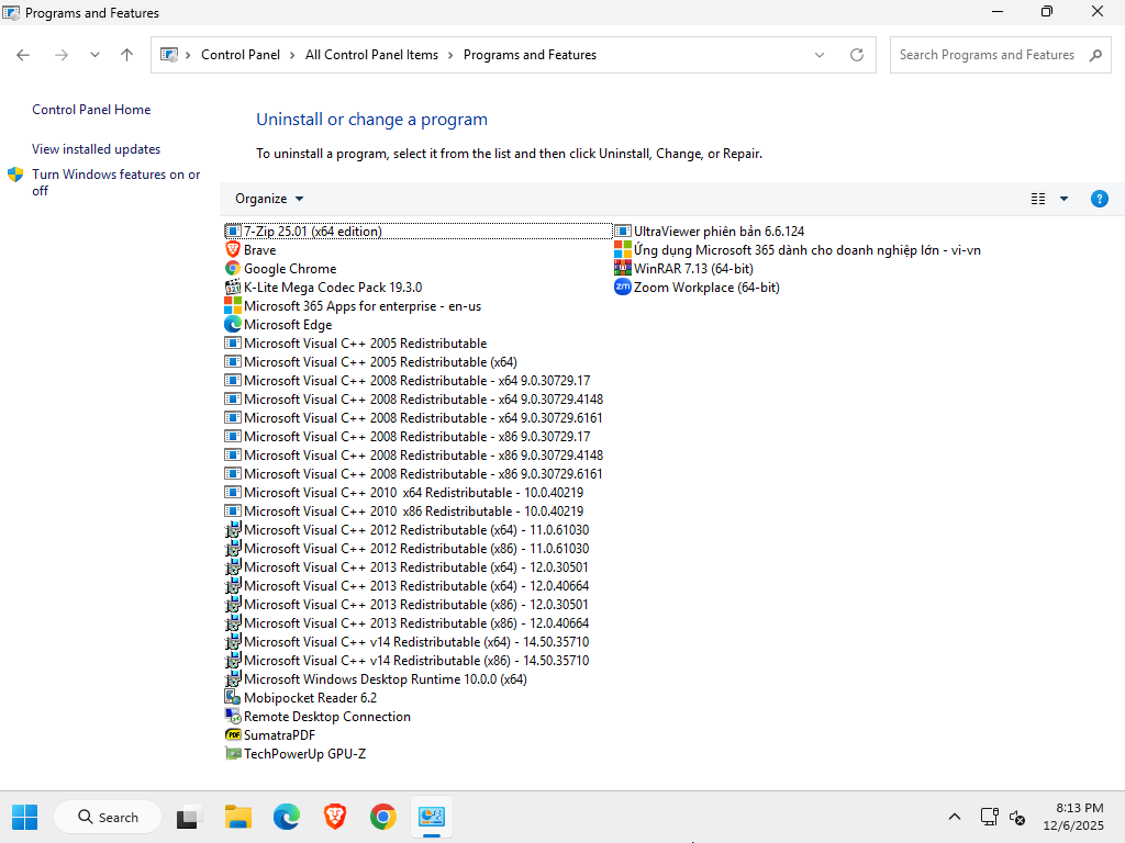 Danh sách một số phần mềm được thêm theo dạng setup