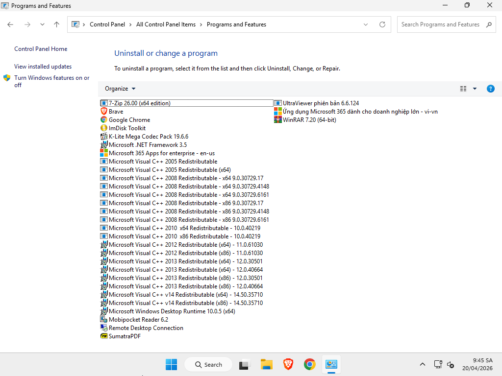 Danh sách một số phần mềm